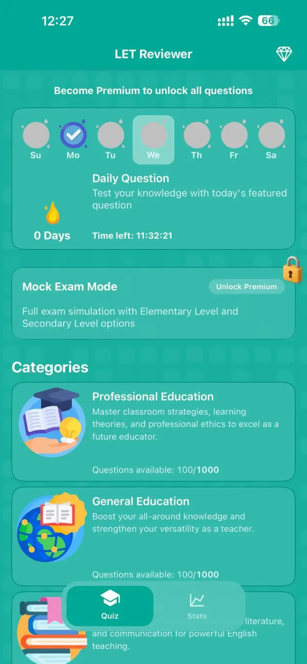 LET Reviewer mobile app home screen